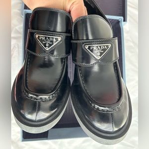 PRADA Chocolate brushed leather loafers (high heeled)